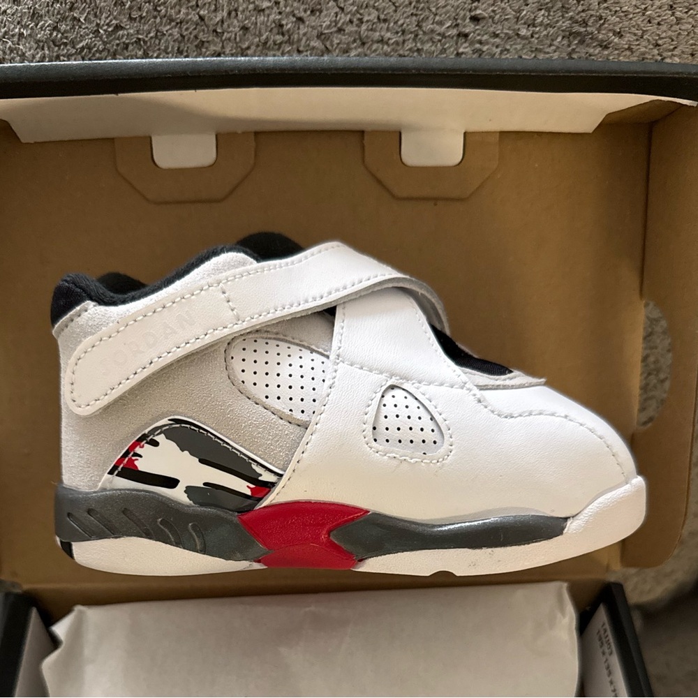 Jordan 8 Retro Toddler White and Red Sneakers 7c